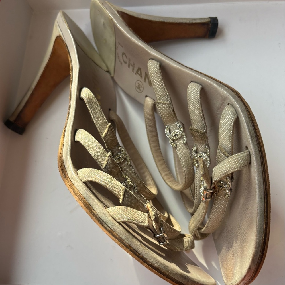 CHANEL Cream Strappy Heels